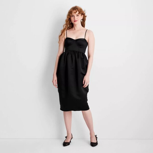 NWT Women's Holiday Sweetheart Bubble Satin Midi Dress - Future Collective BLACK - Picture 1 of 3